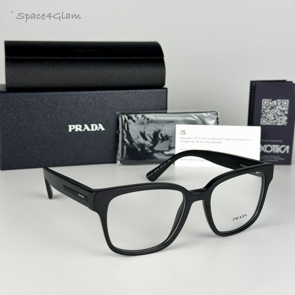 NEW Prada PRA09V 12P1O1 Matte Black Square Unisex Eyeglasses VPR A09 - Picture 3 of 11